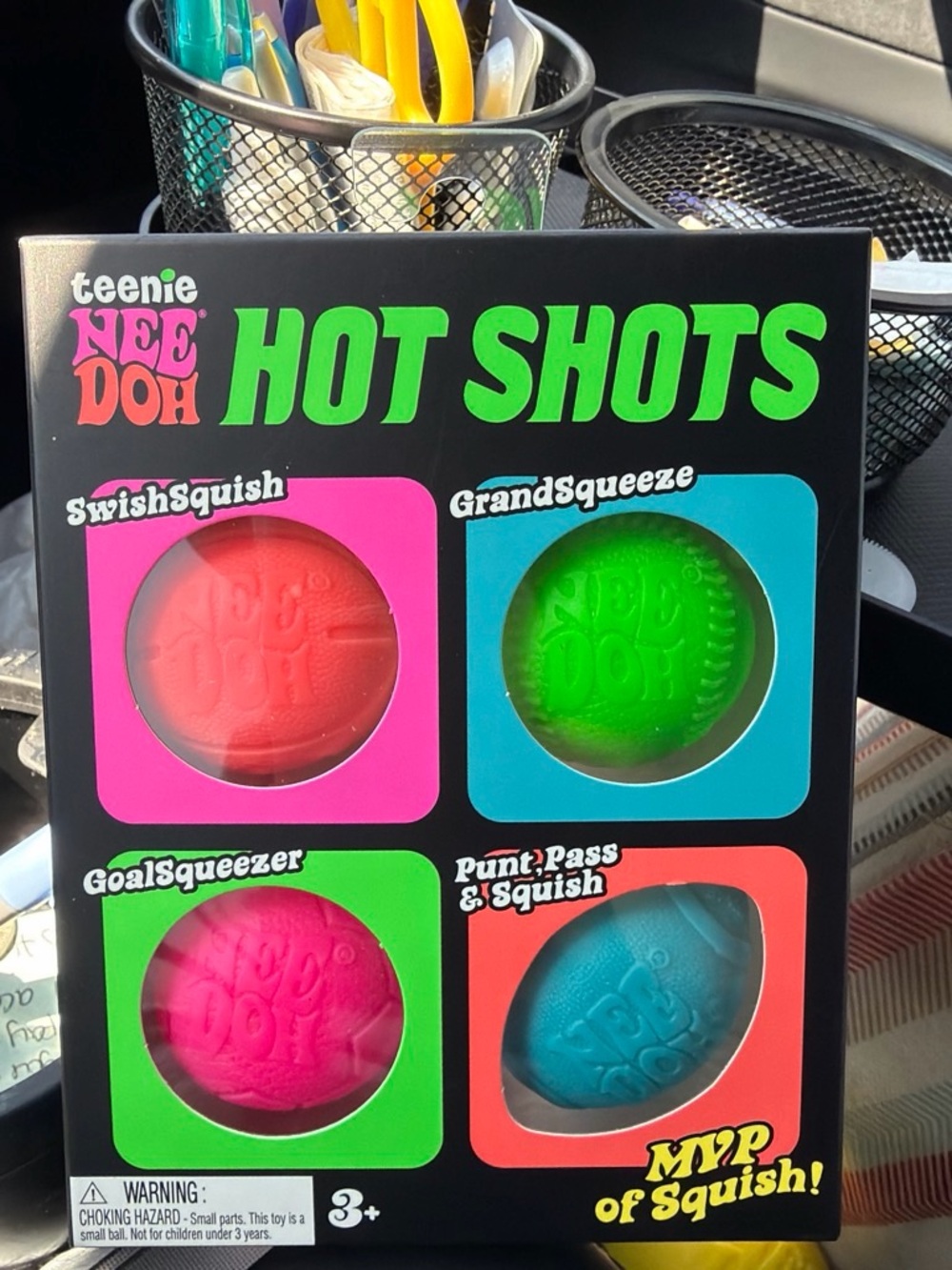 Teenie Nee Doh Hot Shots 4-Pack Squish Toy Set - Pink, Green, Blue